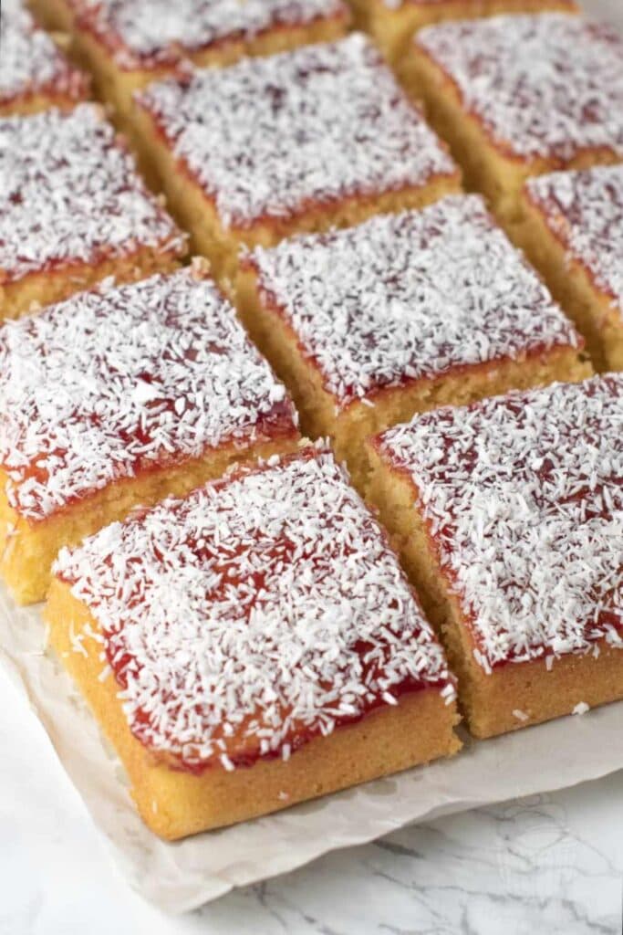 easy Mary Berry Jam and Coconut Tray Bake recipe