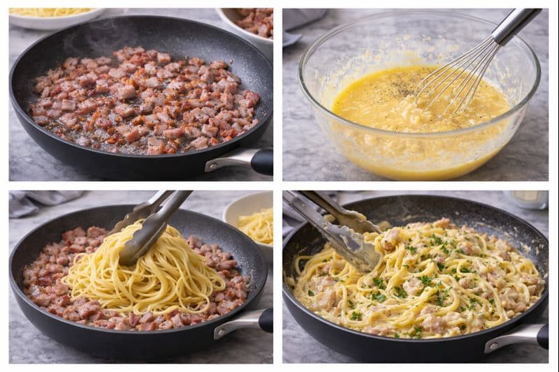 Mary Berry Pasta Carbonara prepration